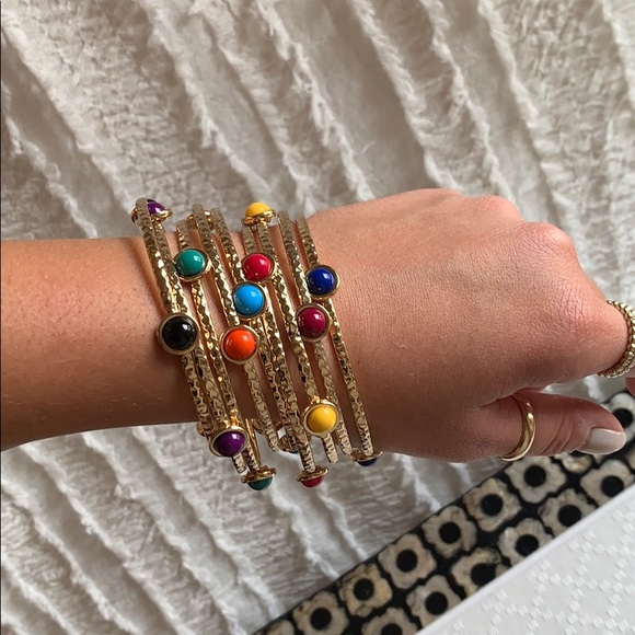 Gold Bangles with Multicolor Dots - Picture 2 of 3